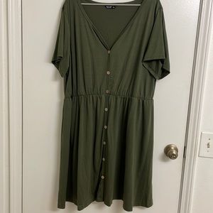 SHEIN LUNE Plus Solid Button Front High Waist A-Line Army Green Dress size 3X